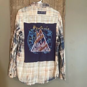 Def Leppard Up-Cycled Graphic Plaid Shirt